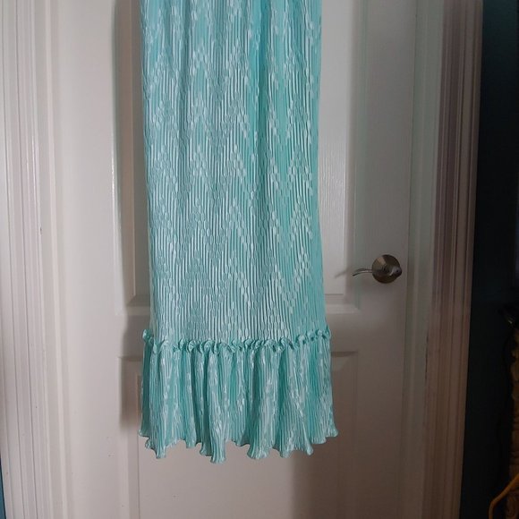 Mary McFadden Collection 1 Grecian Plisse Aqua Full Length Gown Medium - Picture 13 of 16